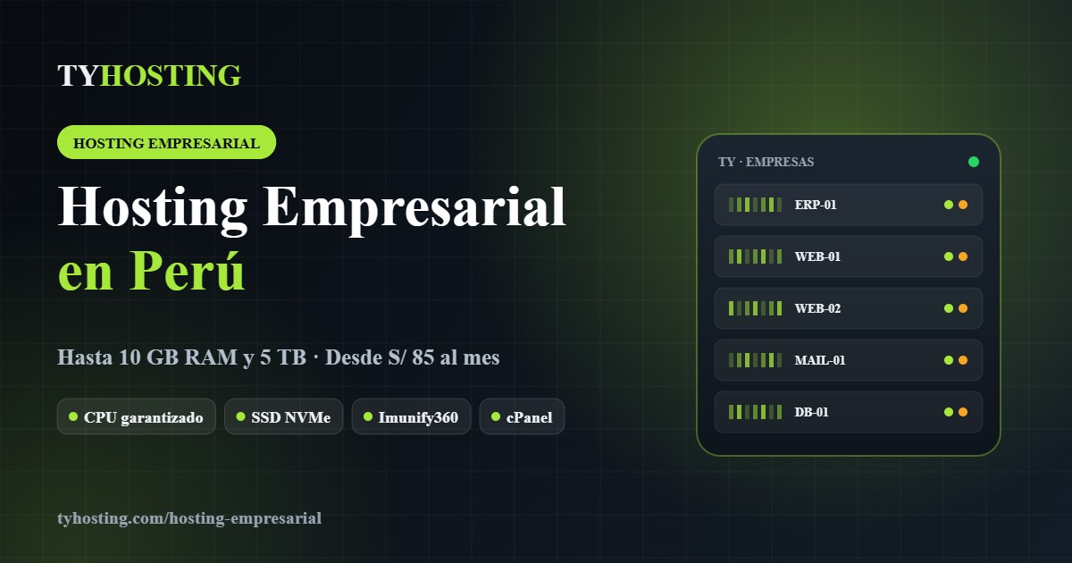Hosting empresarial en Perú con SSD NVMe y recursos garantizados - TyHosting